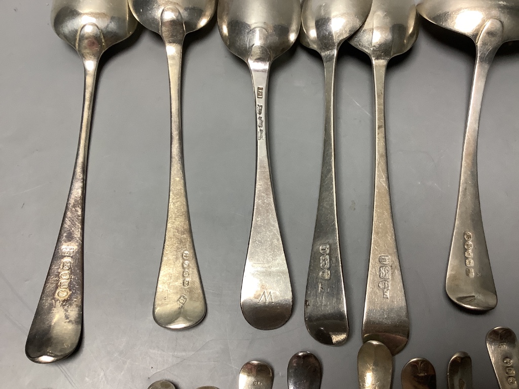 A collection of Georgian silver Old English pattern flatware, approximately 17.75oz